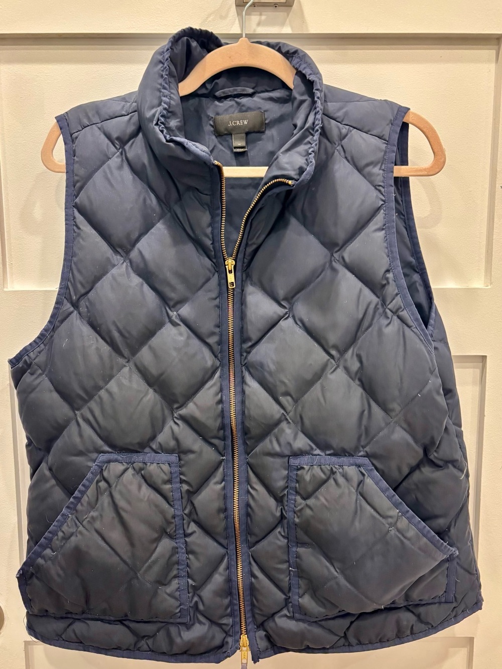 J. Crew Navy Quilted Vest with Gold-Tone Trim